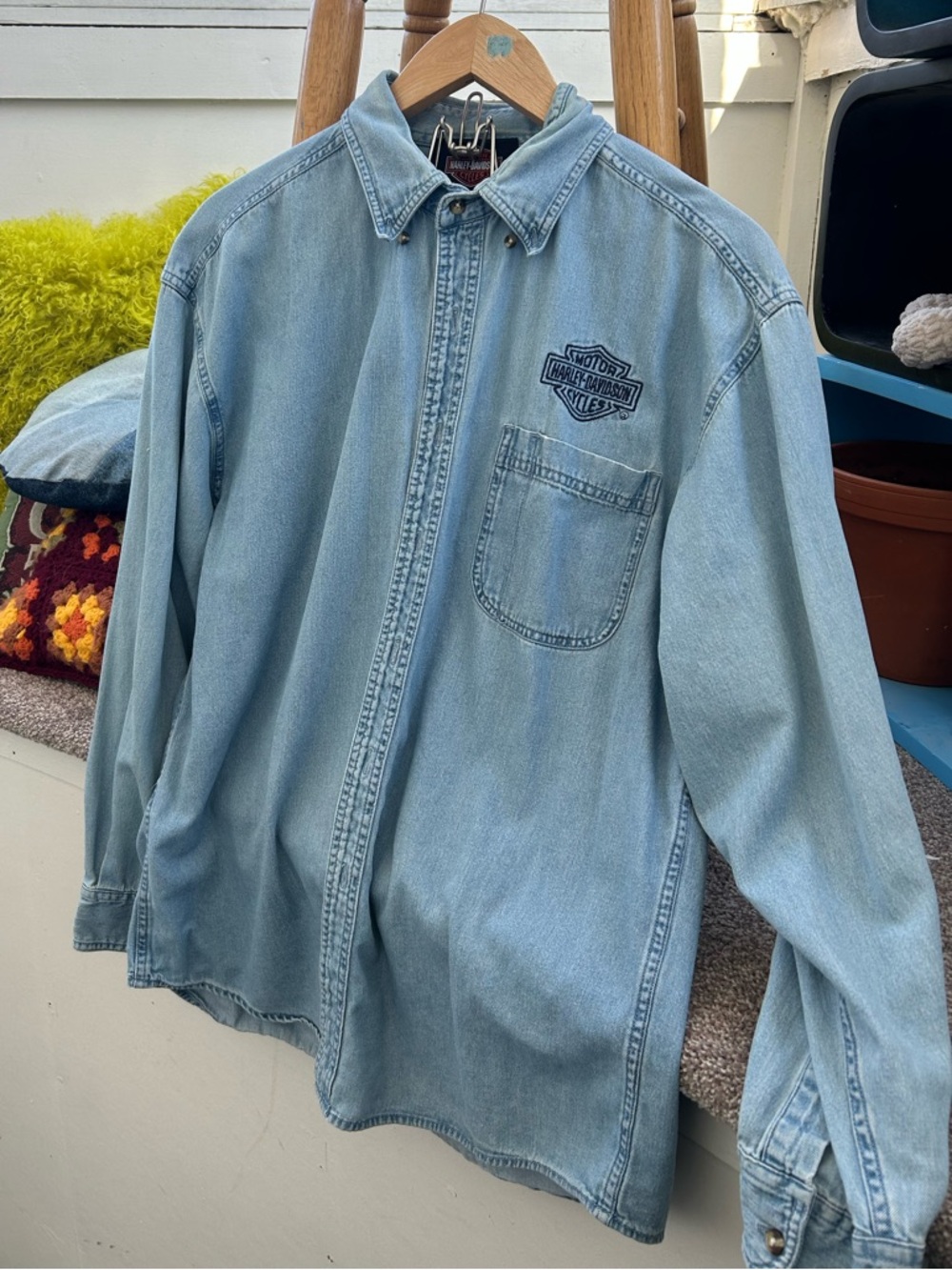 Harley-Davidson Edmonton Alberta Light Blue Denim Button-Up Shirt